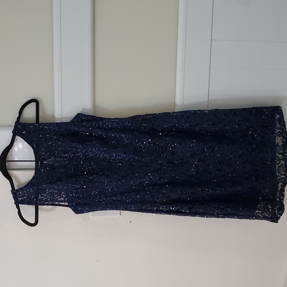 Adrianna Papell Dark Blue Sequin Dress Size 10 Party Cocktail Elegant